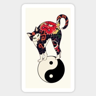 JAPANESE CAT WITH DRAGON RED DEVIL TATTOOS ON YIN YANG SYMBOL Magnet